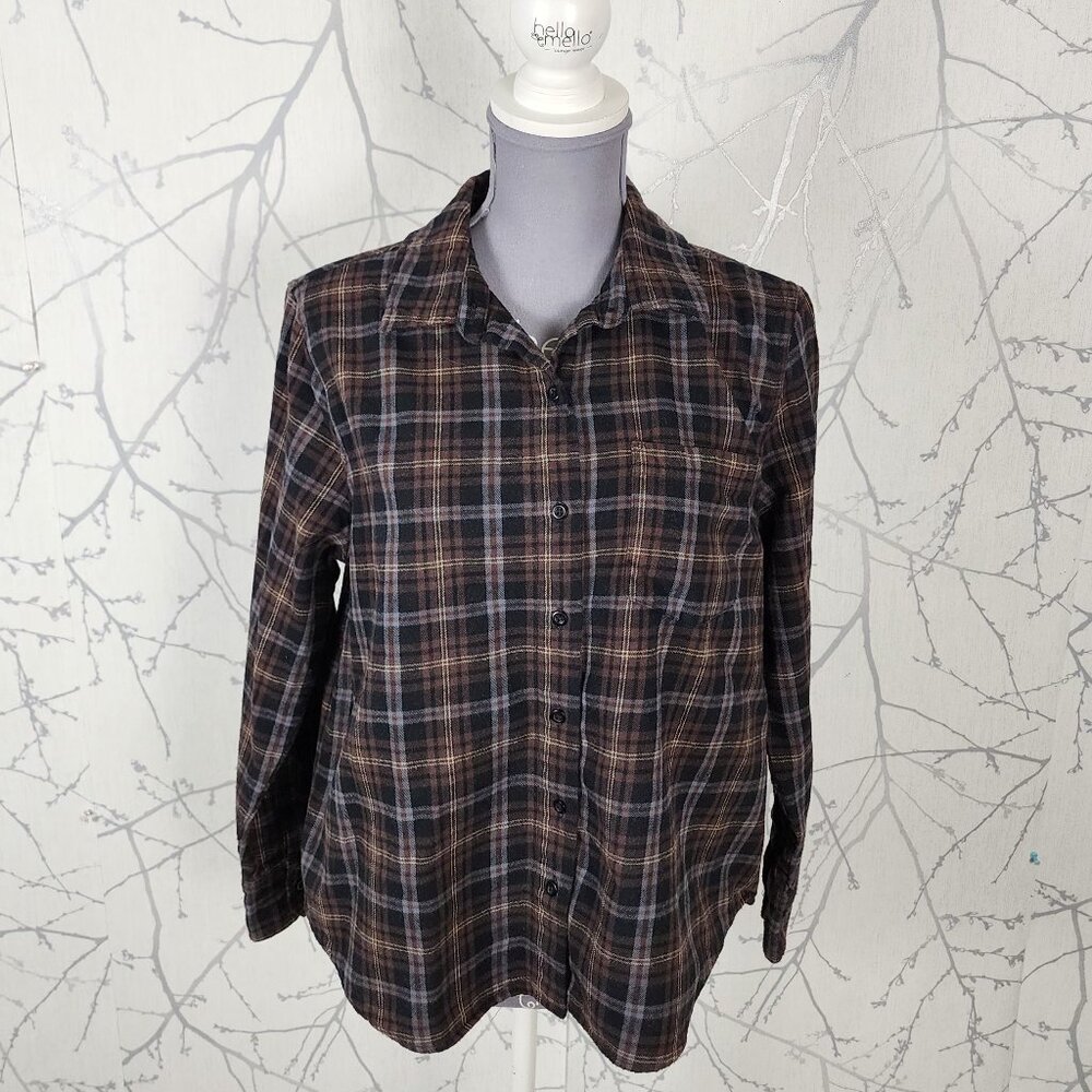 Lola River Brown Plaid 100% Cotton Flannel Shirt